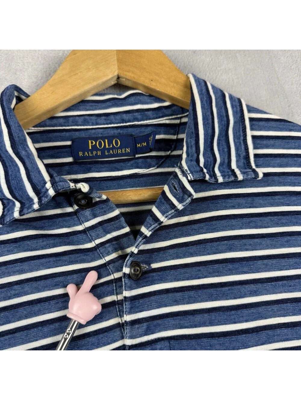 Polo Ralph Lauren Men’s M Blue White Striped Pocket Polo Shirt Cotton Nautical